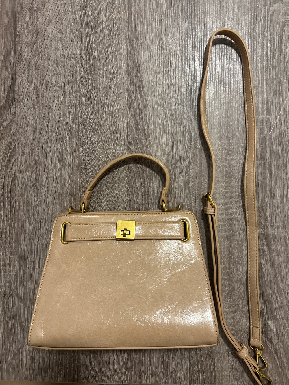 Madison West Beige Top-Handle Satchel with Gold Tone Hardware